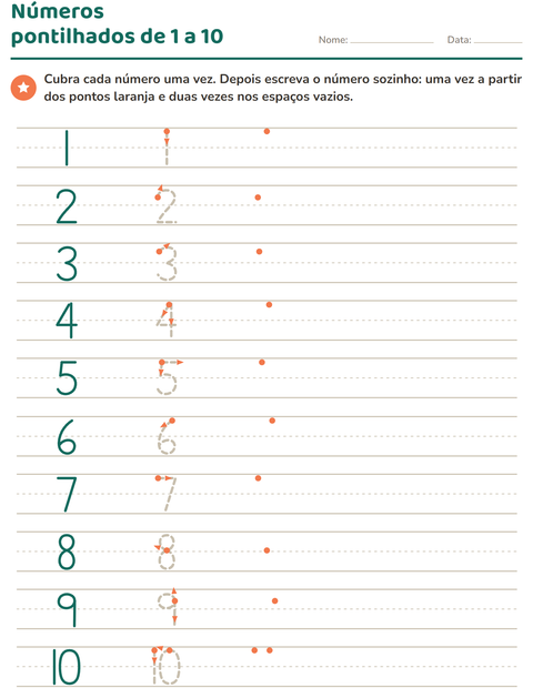 Pré-visualização da ficha de Números pontilhados para Educação infantil (pré-escola, 5-7 anos)