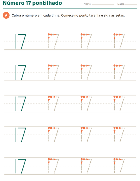 Pré-visualização da ficha de Números pontilhados para Educação infantil (pré-escola, 5-7 anos)