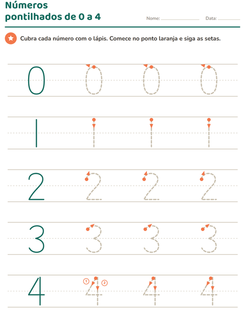 Pré-visualização da ficha de Números pontilhados para Educação infantil (pré-escola, 5-7 anos)
