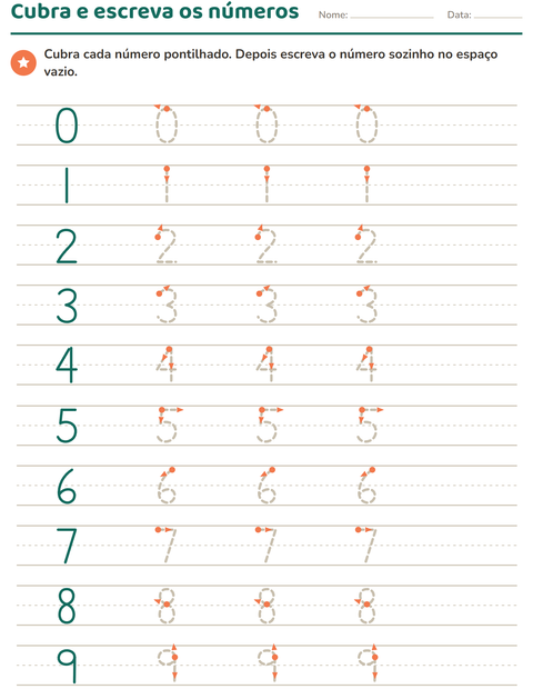 Pré-visualização da ficha de Números pontilhados para Educação infantil (pré-escola, 5-7 anos)