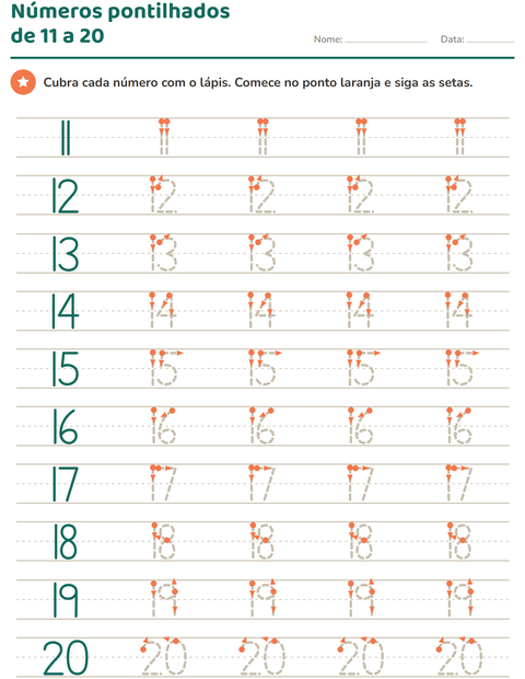 Pré-visualização da ficha de Números pontilhados para Educação infantil (pré-escola, 5-7 anos)