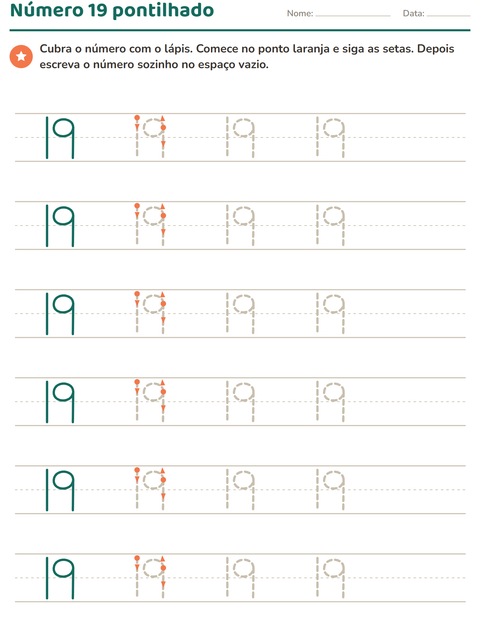 Pré-visualização da ficha de Números pontilhados para Educação infantil (pré-escola, 5-7 anos)