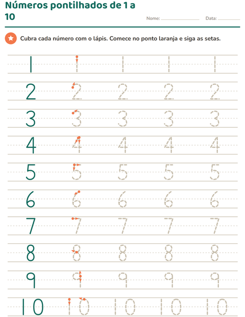 Números pontilhados de 1 a 10 para cobrir