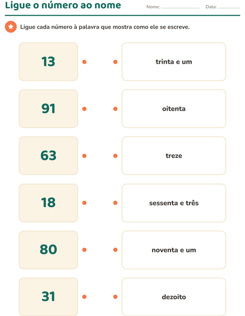 Pré-visualização da ficha de Números por extenso para 1º ano do ensino fundamental