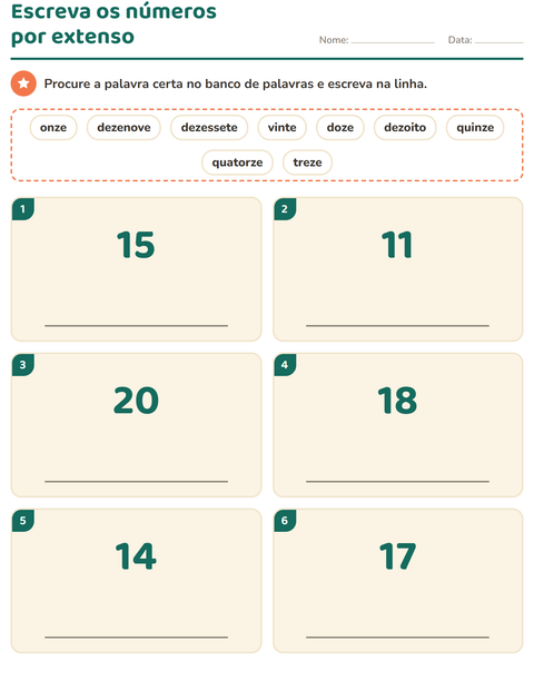 Pré-visualização da ficha de Números por extenso para 1º ano do ensino fundamental