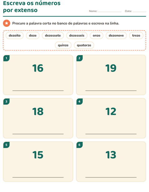 Pré-visualização da ficha de Números por extenso para 1º ano do ensino fundamental