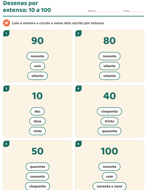 Pré-visualização da ficha de Números por extenso para 1º ano do ensino fundamental