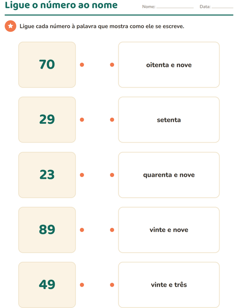 Ligue o número ao nome por extenso