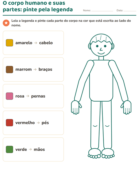 Pinte cada parte do corpo na cor que a legenda mandar