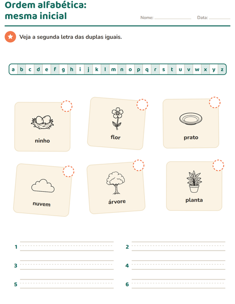 Pré-visualização da ficha de Ordem alfabética com Casa e Natureza PB para 1º ano do ensino fundamental