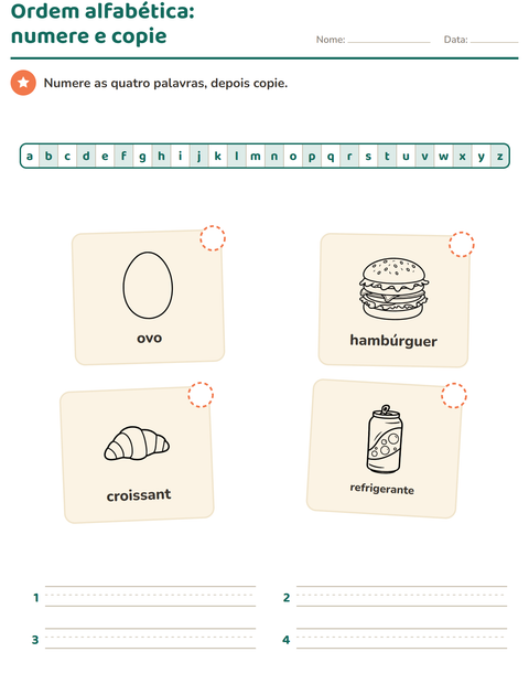 Pré-visualização da ficha de Ordem alfabética com Comida PB 3 para 1º ano do ensino fundamental