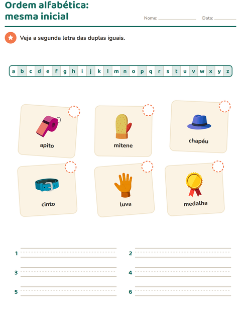 Pré-visualização da ficha de Ordem alfabética com Acessórios para 1º ano do ensino fundamental