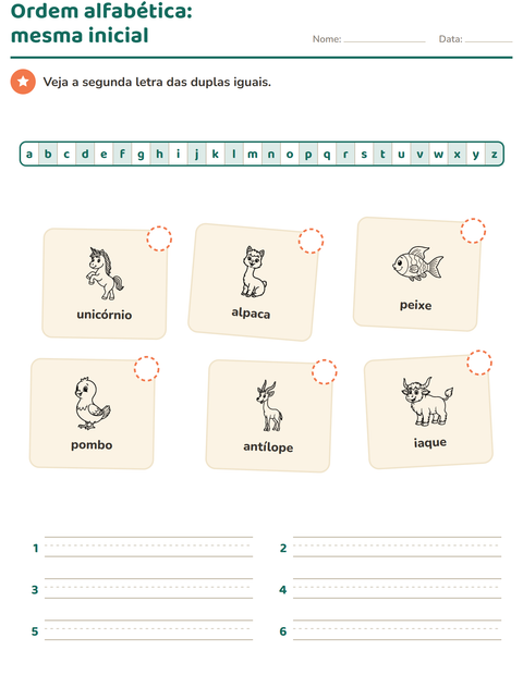 Pré-visualização da ficha de Ordem alfabética com Animais da fazenda PB para 1º ano do ensino fundamental