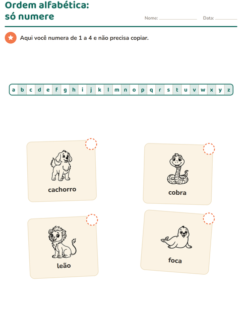 Pré-visualização da ficha de Ordem alfabética com Animais do zoológico PB para 1º ano do ensino fundamental