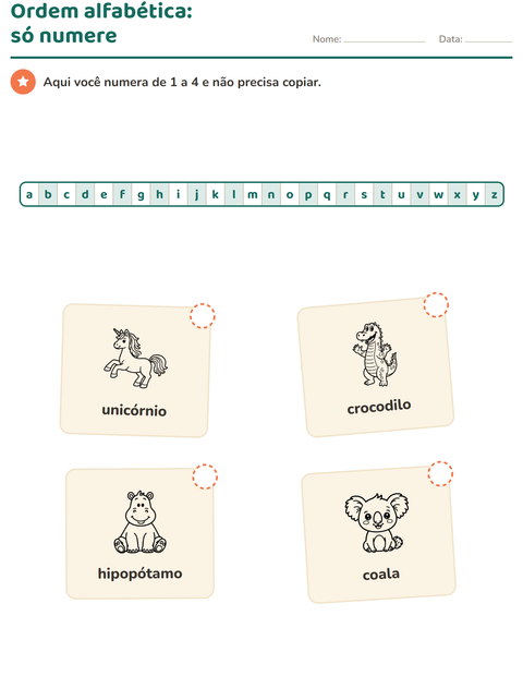 Pré-visualização da ficha de Ordem alfabética com Animais PB 4 para 1º ano do ensino fundamental