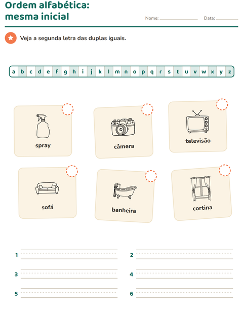 Pré-visualização da ficha de Ordem alfabética com Doméstico PB para 1º ano do ensino fundamental
