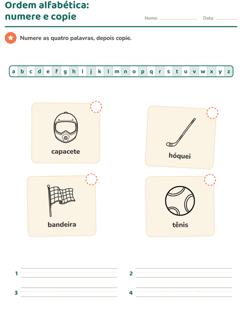 Pré-visualização da ficha de Ordem alfabética com Esportes PB para 1º ano do ensino fundamental