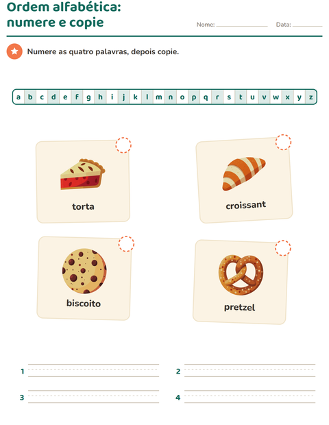 Pré-visualização da ficha de Ordem alfabética com Padaria para 1º ano do ensino fundamental