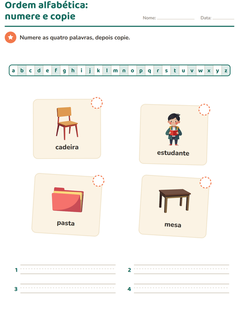 Pré-visualização da ficha de Ordem alfabética com Sala de aula para 1º ano do ensino fundamental