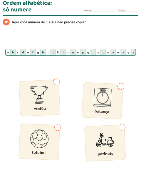 Pré-visualização da ficha de Ordem alfabética com Esportes PB para 1º ano do ensino fundamental