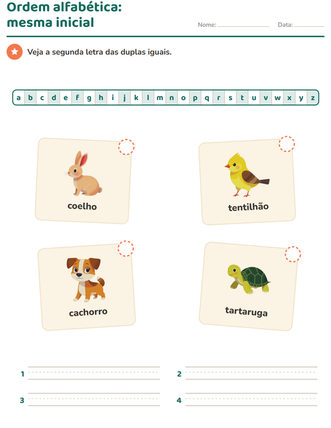 Pré-visualização da ficha de Ordem alfabética com Animais de estimação para 1º ano do ensino fundamental