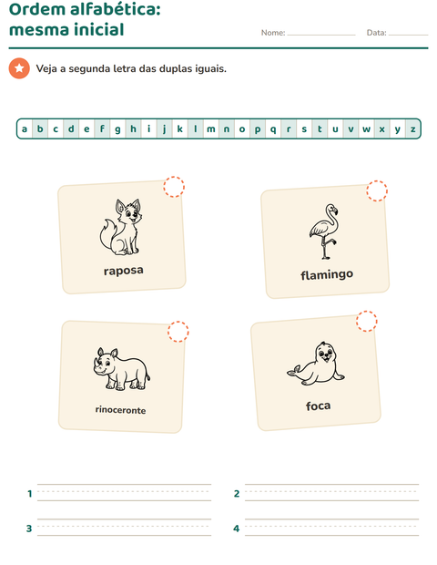 Pré-visualização da ficha de Ordem alfabética com Animais do zoológico PB para 1º ano do ensino fundamental