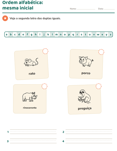 Pré-visualização da ficha de Ordem alfabética com Animais PB 2 para 1º ano do ensino fundamental
