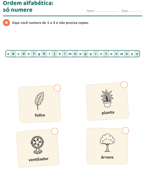 Pré-visualização da ficha de Ordem alfabética com Casa e Natureza PB para 1º ano do ensino fundamental