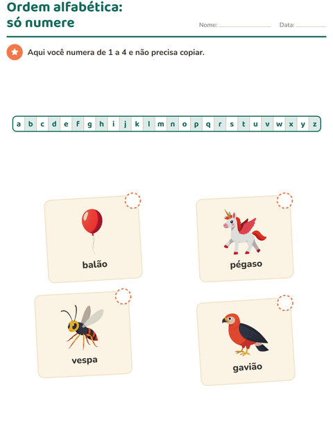 Pré-visualização da ficha de Ordem alfabética com Coisas que voam para 1º ano do ensino fundamental