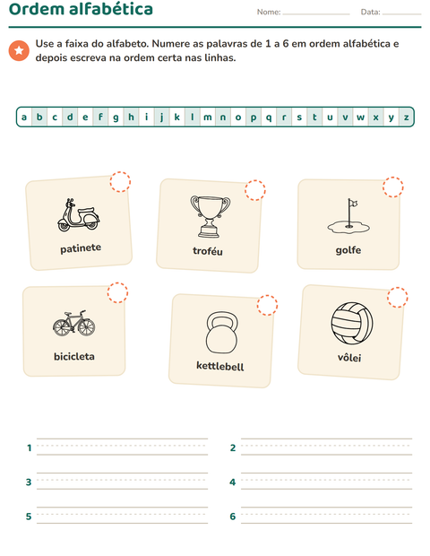 Pré-visualização da ficha de Ordem alfabética com Esportes PB para 1º ano do ensino fundamental