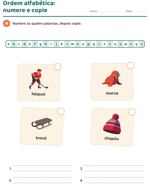 Pré-visualização da ficha de Ordem alfabética com Inverno para 1º ano do ensino fundamental