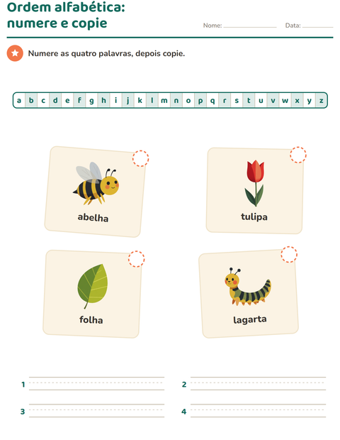 Pré-visualização da ficha de Ordem alfabética com Primavera para 1º ano do ensino fundamental