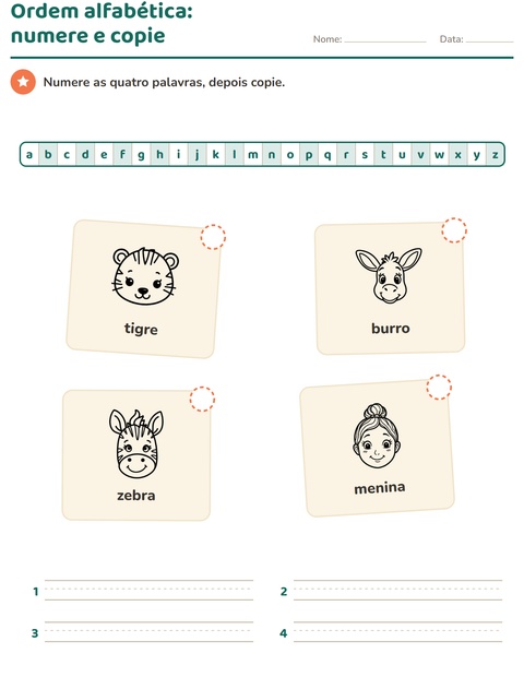 Pré-visualização da ficha de Ordem alfabética com Rostos PB para 1º ano do ensino fundamental