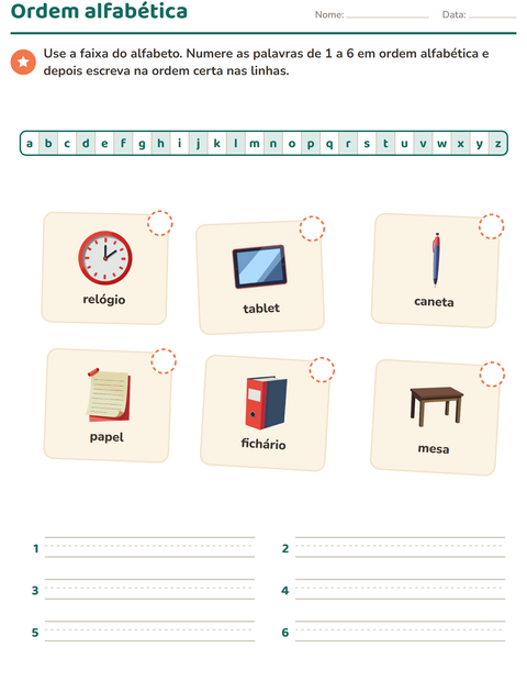 Pré-visualização da ficha de Ordem alfabética com Sala de aula para 1º ano do ensino fundamental