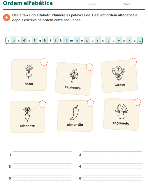 Pré-visualização da ficha de Ordem alfabética com Vegetais PB 2 para 1º ano do ensino fundamental