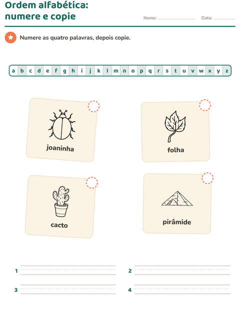 Pré-visualização da ficha de Ordem alfabética com Natureza PB para 1º ano do ensino fundamental