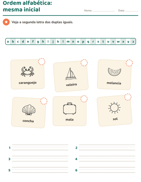 Pré-visualização da ficha de Ordem alfabética com Praia PB para 1º ano do ensino fundamental