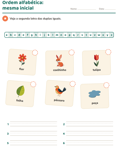 Pré-visualização da ficha de Ordem alfabética com Primavera para 1º ano do ensino fundamental