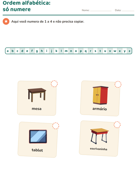 Pré-visualização da ficha de Ordem alfabética com Sala de aula para 1º ano do ensino fundamental