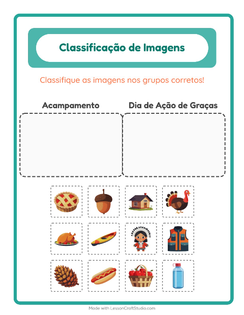 Separe as imagens: Acampamento e Dia de Ação de Graças