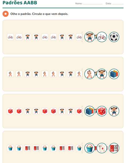 Pré-visualização da ficha de Padrões com Brinquedos para Educação infantil (pré-escola, 5-7 anos)