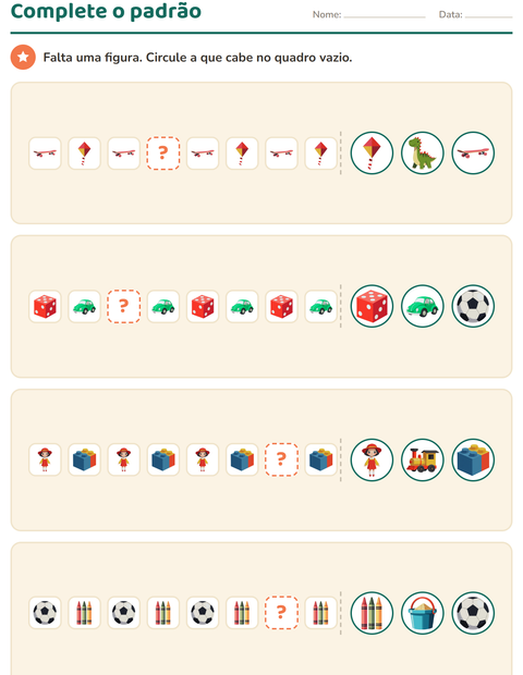 Pré-visualização da ficha de Padrões com Brinquedos para Educação infantil (pré-escola, 5-7 anos)
