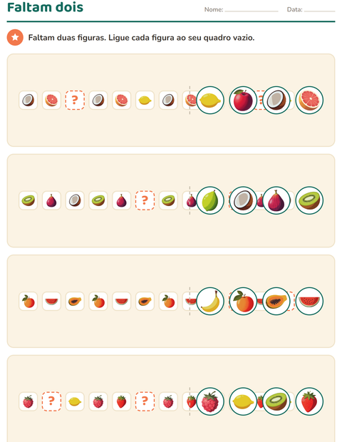 Pré-visualização da ficha de Padrões com Frutas para 1º ano do ensino fundamental