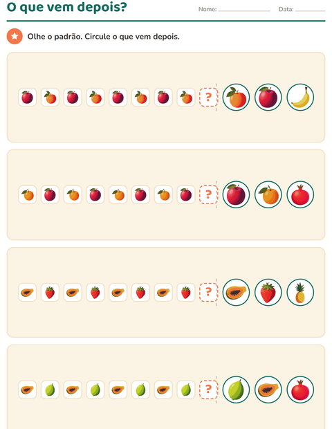 Pré-visualização da ficha de Padrões com Frutas para Educação infantil (pré-escola, 5-7 anos)