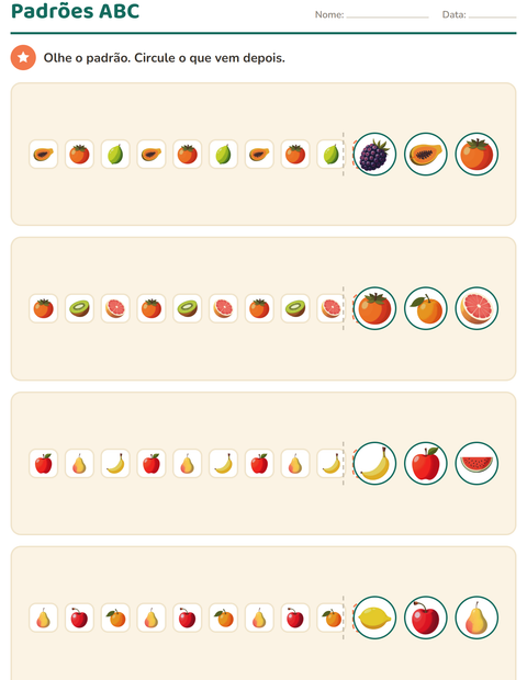 Pré-visualização da ficha de Padrões com Frutas para Educação infantil (pré-escola, 5-7 anos)