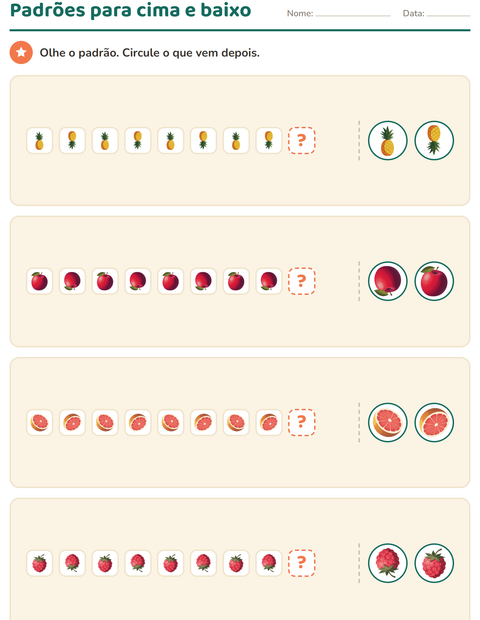 Pré-visualização da ficha de Padrões com Frutas para Educação infantil (pré-escola, 5-7 anos)