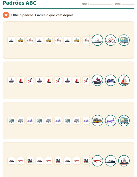 Pré-visualização da ficha de Padrões com Veículos para Educação infantil (pré-escola, 5-7 anos)