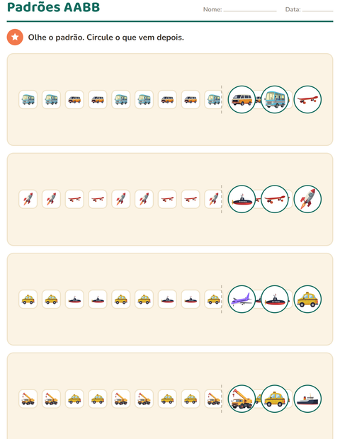 Pré-visualização da ficha de Padrões com Veículos para Educação infantil (pré-escola, 5-7 anos)