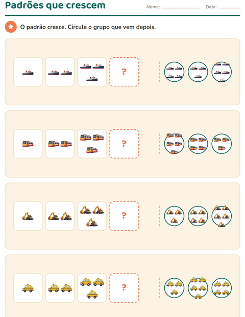 Pré-visualização da ficha de Padrões com Veículos para Educação infantil (pré-escola, 5-7 anos)