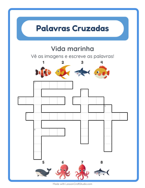 Pré-visualização da ficha de Palavras Cruzadas para 2º ano do ensino fundamental